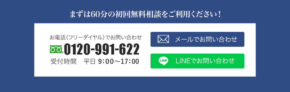 60分の初回無料相談を申し込むためのページへリンクするボタンです
